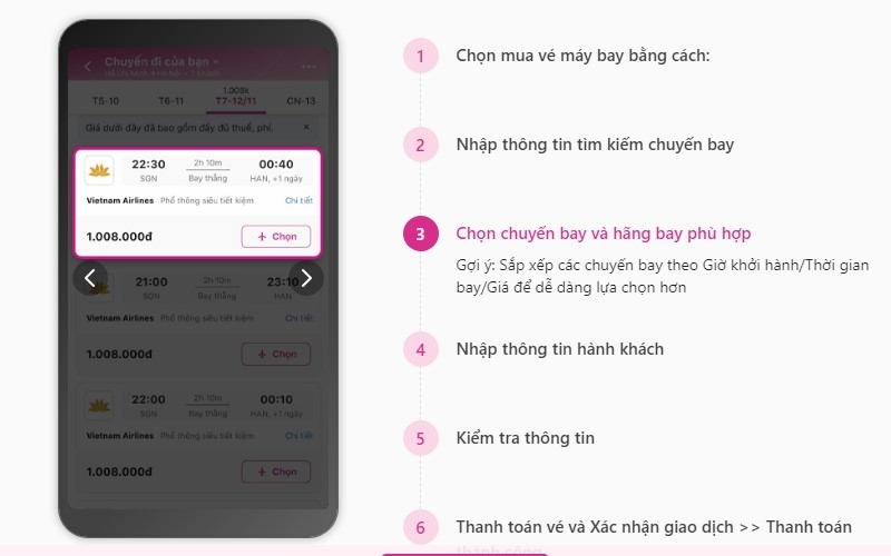 Chọn hãng bay phù hợp, điền thông tin khách hàng