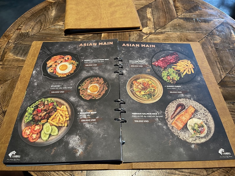 Menu và giá tại cafe khủng long Gò Vấp.