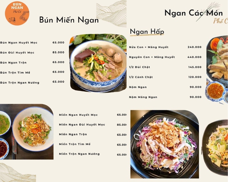 Menu bún ngan Phố Cổ